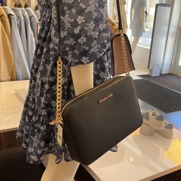 Michael Kors Jet Set Item Large East West Zip Crossbody Leather Black - Picture 12 of 16